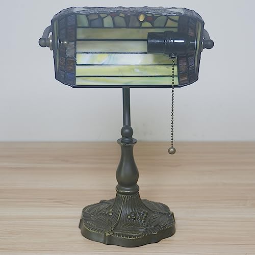 Lámpara de escritorio estilo Tiffany con vitral verde e interruptor de cadena para estudio 5