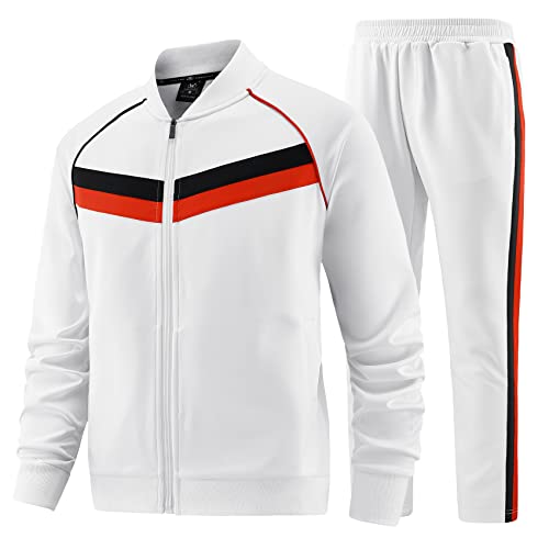 W Jianwang Mens Track Suits 2 Piece Tracksuits Sweatsuits Set Jogging Suit Fashion Casual Workout Running Sports Jacket And Pants Outfits White Jw-251-Xl #TOP1