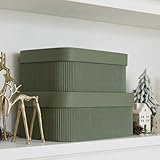 Decorative Storage Boxes with Lids – Set of 2 Beautiful Fluted Cardboard Organizer Bins for Your Home Bookshelf Decor to Safely Store Your Documents, Memory Box Items and Other Keepsakes in Style