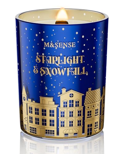 M&SENSE Sandalwood Lily Scented Candles for Home, 18oz Wooden Wick