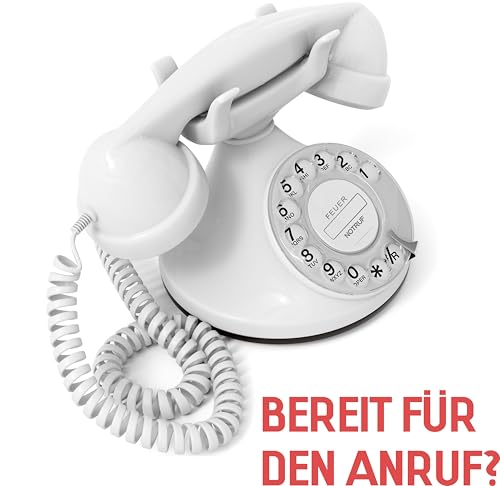 Opis FunkyFon Cable : Das Nostalgie Retro Telefon mit Wählscheibe - Nachbau von klassischem Vintage Wählscheibentelefon im geschwungenem 1920er Stil mit elektronischer Klingel (weiß)