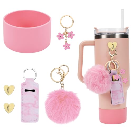 Mini crochets pour bouteille d'eau, pochette à rouge à lèvres, pochette à pompon et breloque marguerite, porte-clés compatible avec les gobelets Stanley, bottes en siliocne pour gobelet Stanly 1,2 l