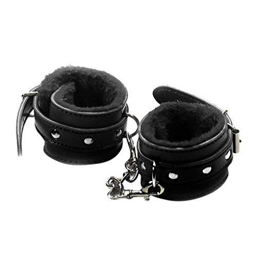 Dreamyth Adjustable Plush PU Leather Slave Wrist & Ankle Handcuffs Hand Restraints Toy (Black)