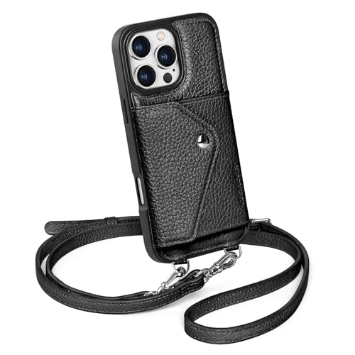 LUCKYCOIN Crossbody Phone Case for iPhone 16 Pro Max,100% Genuine Leather Phone Wallet Case for...