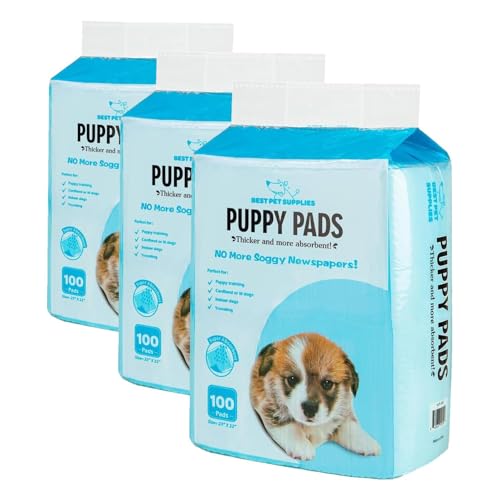 Image of Best Pet Supplies Puppy Pads (22.5 x 22 Inches) - Disposable, Dog Training Potty, Super Absorbent Baby Blue Puppy Pee Pads for Dogs (100 Count) (Pack of 3)