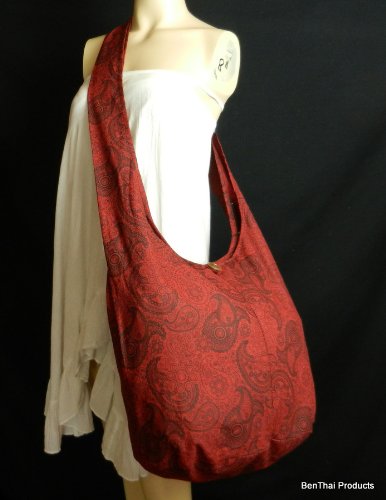 Image of BTP! Thai Cotton Hippie Hobo Sling Crossbody Bag eco Friendly Shopping bag Paisley Print Large