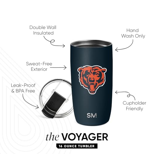 Image of Simple Modern Chicago Bears Coffee Mug with Flip Lid | 16oz | NFL | Voyager Officially Licensed Bears Stainless Steel Coffee Tumbler | Football Gift for Men, Dad, Him, Her