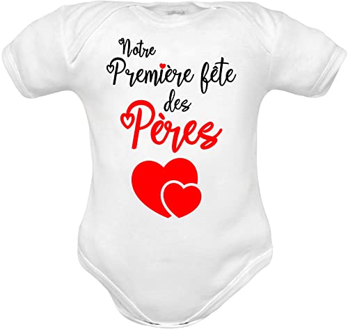 Corredino Neonato body nouveau né avec phrase notre première fête des pères en pur coton manche courte - idée cadeau naissance - fête des pères (FR1papa-w-mm 6 mois)
