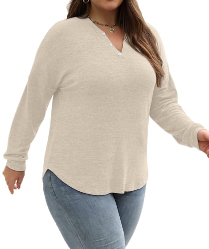 Image of Gloria&Sarah Womens Plus Size Tops Long Sleeve Henley Shirts Fall Fashion Oversized Sweatshirt Tunic Sweaters L-4XL