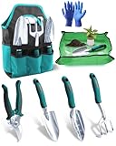 Set di Attrezzi da Giardino Completo e Funzionale: Questo set giardinaggio include tutti gli strumenti essenziali per la cura delle piante, con tappetino da rinvaso impermeabile, guanti e pratica borsa portaoggetti. Ideale per scavare, trapiantare, potare e seminare in modo ordinato ed efficiente.