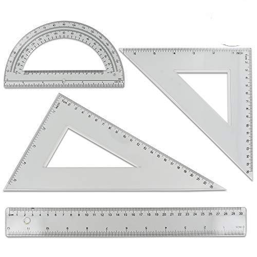 Amazon.com : 4-Piece Geometry Ruler Combination Sets – Great for School ...
