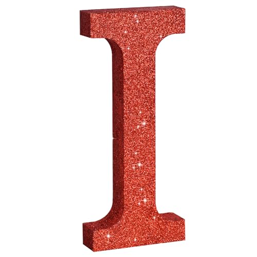 TONIFUL 7.8 Inch Red Glitter Letter I Table Centerpiece Party Decoration