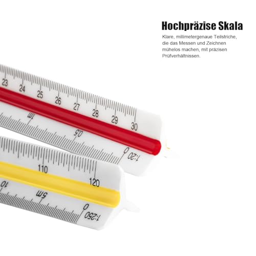 Dreikantmaßstab,30cm maßstab lineal,Architektonisches,Kunststoff Dreikantmaßstab ruler Metrische Skalen 1:20 1:25 1:50 1:75 1:100 1:125 für Architekten,Studenten, Zeichner und Ingenieure