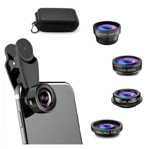 Bailonda Obiettivo per cellulare 5 in 1,lenti per smartphone,198°obiettivo fisheye,0.63X obiettivo grandangolare,CPL teleobiettivo per smartphone compatibile con iPhone e la maggior parte (nero)