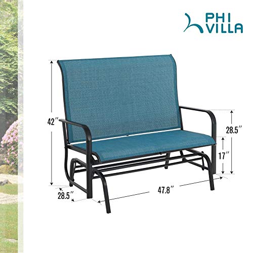 PHI VILLA Outdoor Glider Rocking Bench Chair Clearance for 2 Person, Patio Loveseat Gliders with 42" High Back for Outside Lawn Garden Deck, Blue - Thumbnail 3