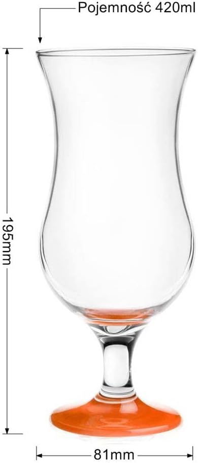 A570032-0420-5183_19LD A570032-0420518319LD Set of 6 x Cocktail Glasses Max 480 ml Bottom Orange + Long Tea Spoon, Glass + Stainless Steel, 420 ml
