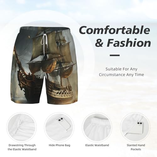 Men's Swim Trunks Quick Dry Board Shorts Cool Pirate Ship Beach Shorts with Pocket Bathing Suits for Men4