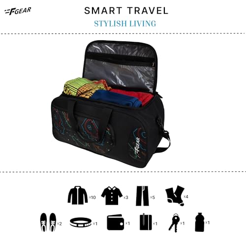 Image of F Gear Enduro Topo Black 32L Travel Duffle Bag with Spacious Main Compartment, Front Pocket & Wet Pocket, Adjustable Shoulder Strap, Lightweight and Durable, Easy Carry Handles for Men & Women