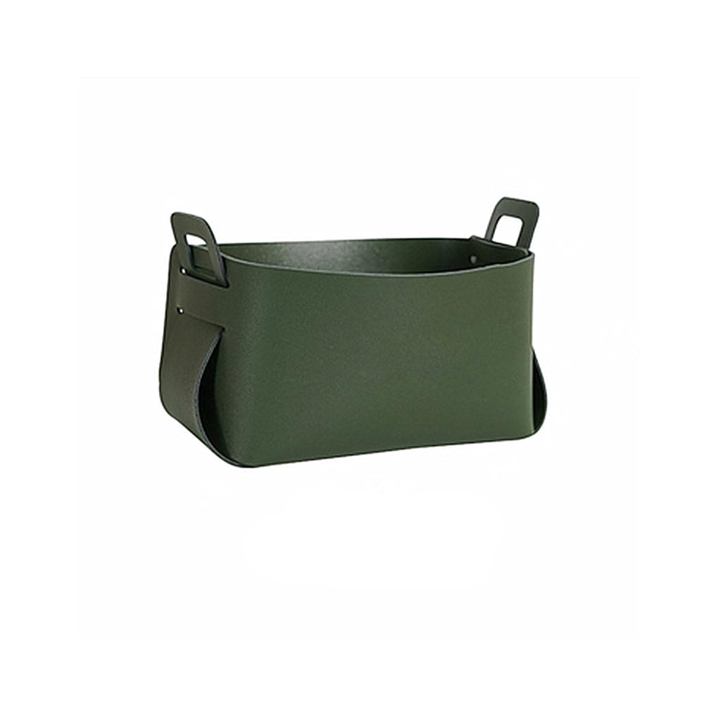 WOVEBIUS Storage Basket Leather Desktop Organizer with Handle Holder Dresser Container Box Organizing Cosmetic Stationery Green S