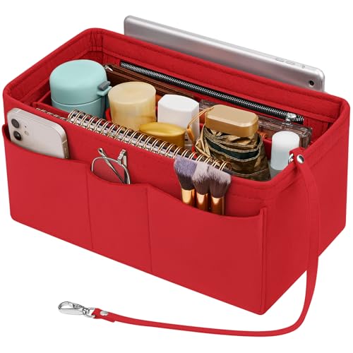 Enbagold Handtaschen Organizer Filz Taschenorganizer für Frauen Handtasche, Tasche Organizer Shopper mit Mehreren Taschen, Innentasche für Handtaschen,Rot,M