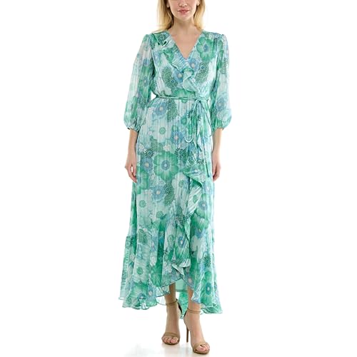 Image of Maison Tara Women's V-Neck Ruffle Faux Wrap Maxi Dress