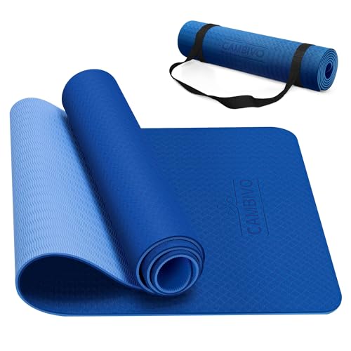 CAMBIVO Yoga Matte 183cm x 61cm, Gymnastikmatte Sportmatte Fitnessmatte Rutschfest & Gepolstert, Dicke 8mm Yogamatte mit Tragegurt, Pilates Matte Zuhause für Sport, Fitness, Workout
