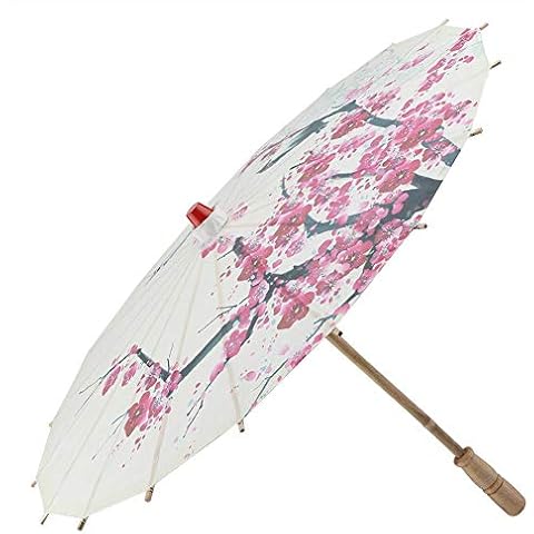 Smandy Umbrellas, Retractable Classical Handmade Oil Paper Umbrella Painting Dancing Props Rainproof Parasol with Plum Blossoms & Wooden Handle Cover