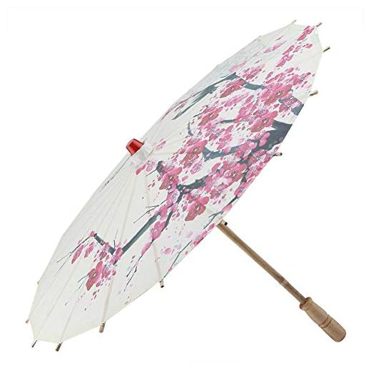 Paraguas de papel, Retráctil clásico hecho a mano aceite papel paraguas pintura accesorios de baile a prueba de lluvia sombrilla con flores de ciruelo y mango de madera