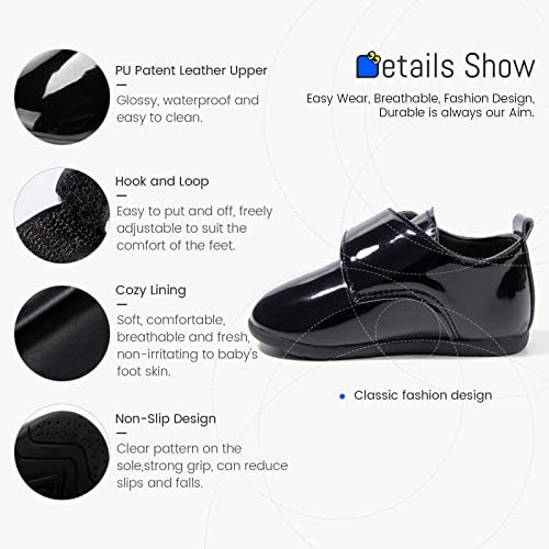 Sonsage Infant Baby Boys Girls Oxford Shoes Black Pu Leather Loafers Flats Non-Slip Unisex Classic Moccasins Rubber Soft Sole Toddler Walking School Uniform Wedding Dress Shoe 18-24 Months #TOP4
