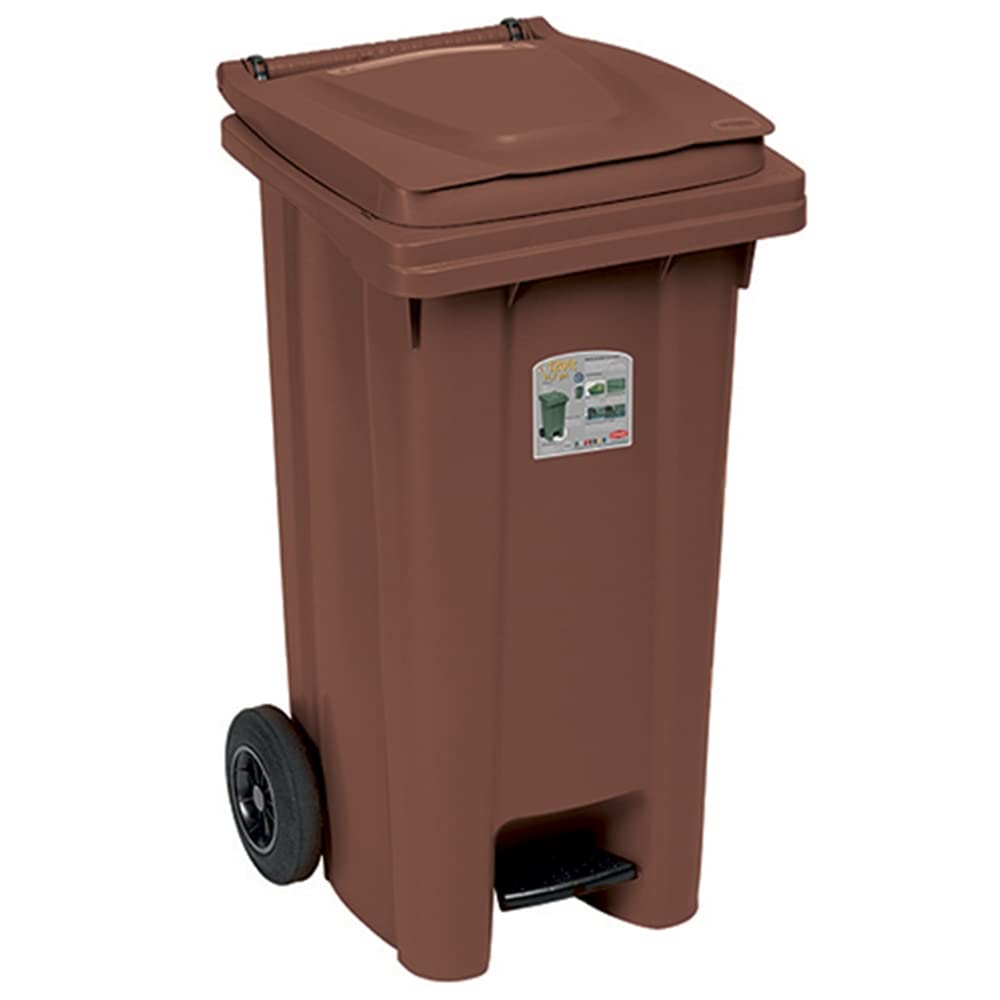 Bidoni industriali con Pedale Coperchio Ruote 120 Lt Raccolta differenziata 4Pz pattumiera contenitori bidoni cibi Alimenti nettezza Urbana per Pub Bar ristoranti Hotel casa Giardino