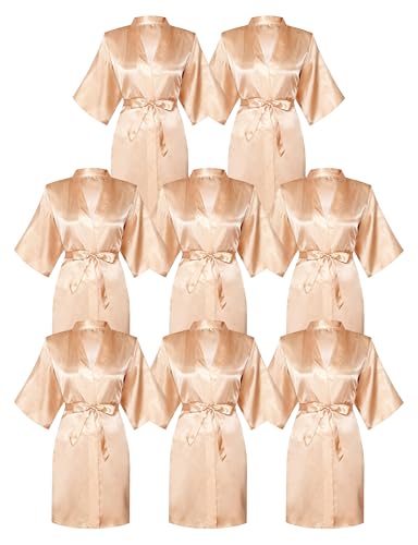 Image of 8 Pcs Bridesmaid Robe Sets Bride Silk Satin Robes Bridal Party Robes Short Getting Ready Outfits Wedding Sleepwear