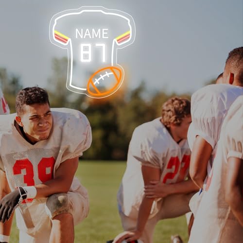 Image of Custom Football Jersey Neon Signs for Wall Decor Football Neon Sign with Custom Name and Number Personalized Sports Neon Light for Bedroom Sports Light Up Sign LED Signs for Football Lover Gifts