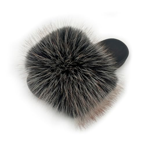 Image of Women's Faux Fur Slides Slippers Fluffy Fuzzy Sandals Open Toe Furry Slide Flip Flop Indoor Outdoor