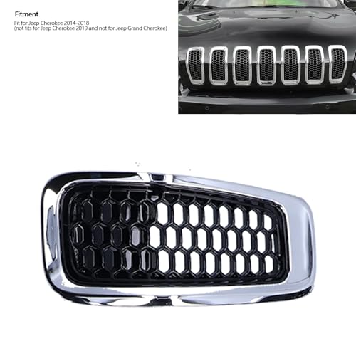 Image of Aramox Front Grille Insert ABS 7PCS Grill Guard Trim Chrome Frame Fit for Cherokee 2014-2018
