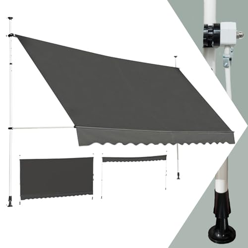 GYMAX Tenda da Sole a Bracci Regolabile in Altezza, Tenda da Sole con Manovella per Balcone, Tenda Impermeabile e Resistente al Sole, Altezza Regolabile da 2M a 3M, per Finestra (Grigio, 400 CM)