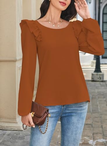 Womens Bow Tie Back Tops Square Neck Long Ruffle Sleeve Shirts Cute Babydoll Chiffon Texture Women Fall Trendy Tunic3