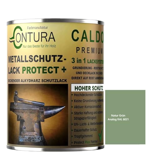 Contura 3in1 Rostschutzfarbe Metallschutzlack Seidenmatt RAL Metall Lack Farbe Grundierung (RAL 6021 (Intern: Natur Grün), 500ml.)