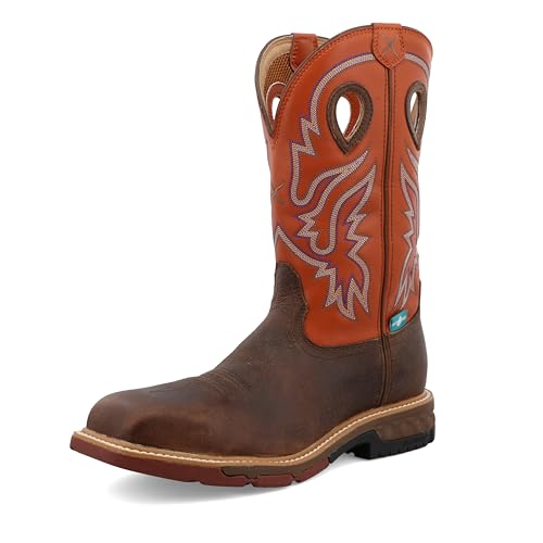 Twisted X Men's 12" Pull On Nano Composite Toe Waterproof Western Work Boot, Brown & Orange, 12 D