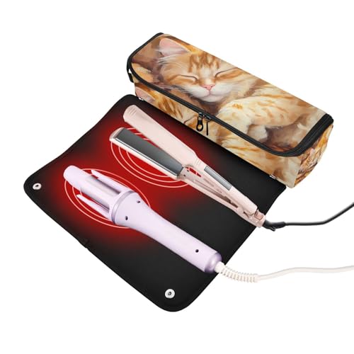 Organizador 2 en 1 para herramientas de cabello con tapete resistente al calor, estuche grande para planchas de pelo, ideal para viaje y cuidado miniatura 2