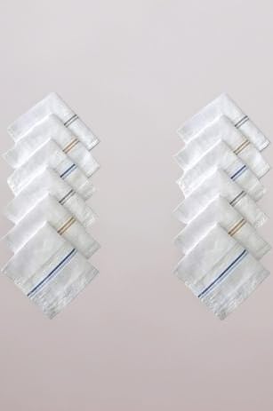 Selected Hanky 100% Cotton Men's Handkerchief- Pack Of 12- White Strip XL