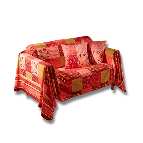 Eldo® Couvre-lit 145 x 220 cm, design patchwork, couverture décorative pour canapé et lit, 100 % polyester, chaude, confortable, imprimé patchwork