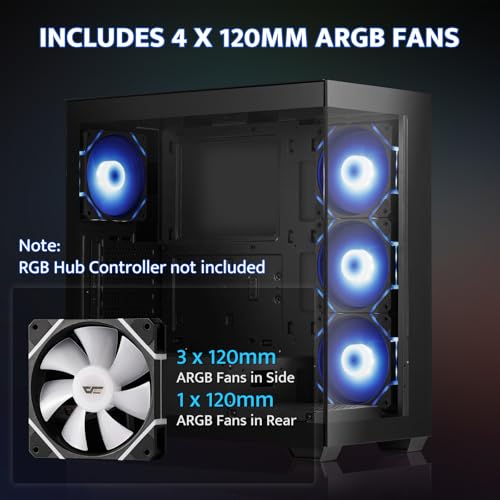 darkFlash DS900 Gabinete para PC ATX con Panel de Vidrio Templado y Fuente de Poder PMT850 Modular (Negro) miniatura 4