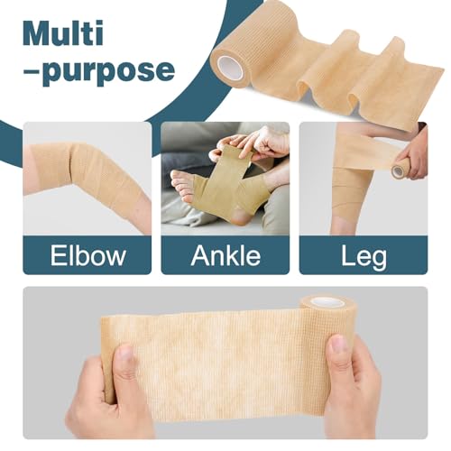 Image of AZEN 36 Pack Self Adhesive Bandage Wrap, 4 inch X 5 Yards Elastic Cohesive Bandage Wrap, Skin Color Athletic Tape, Ankle Tape, Tattoo Grip Tape Wrap, Vet Wrap