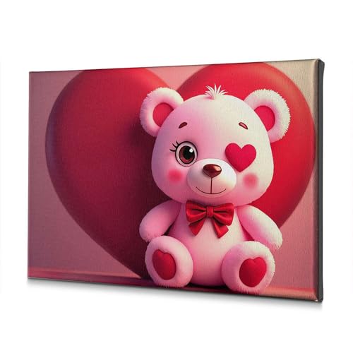 Toile décorative pour salle de bain tableau ourson mignon cœur rouge 40x60