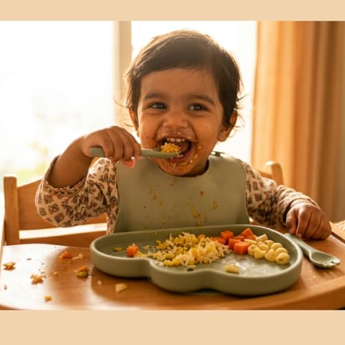 Image of TIGGY & BONNET Crocodile 2 Pcs Silicone Baby Feeding Set for Baby Bpa-Free | Microwave Safe, Anti-Slip Base | Tableware Kit for Babies & Toddlers with Suction Plate & Spoon