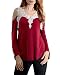 ZANZEA Ladies Off Shoulder Lace Crochet Hollow Long Sleeve Loose Blouse Tops (8, Red)