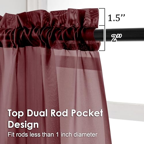 Image of OVZME Burgundy Sheer Curtains - 96 inch Length 2 Panels Set for Living Room Bedroom, Christmas Gorgeous Window Decoration for Party & Backdrop & Canopy, Burgundy, Each 42Wx96L