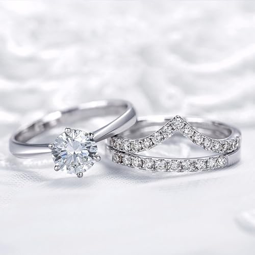 Travel Engagement Rings for Women Fake Engagement Rings Silver Engagement Ring Enhancer Bridal Wedding Rings Set Cubic Zirconia Engagement Rings for Wedding Jewelry Gifts Promise Rings for Her4