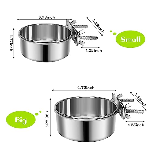 2 Pcs Small Pet Dog Food Water Bowl for Cage Stainless Steel Non-Spill Kennel Hanging Cats Pets Bowls with Clamp Holder Crate Feeder Dish for Small Dogs Pets (4.7x1.9'' & 3.9x1.7'') - Image 3