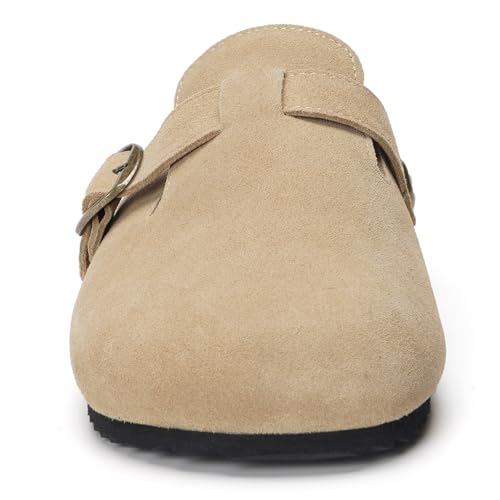 Image of ZUSERIS Suede Clogs for Women Men Wide Width Leather Mules | Soft Cork Footbed,Arch Support,Comfort Potato Shoes